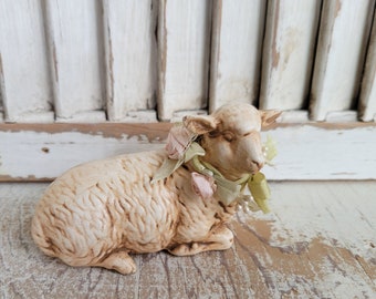 Vintage Ceramic Sheep With Floral Wreath - Farm Animal - Vintage Farmhouse - Antique Farmhouse - Home Decor - Country Decor - Shabby Chic