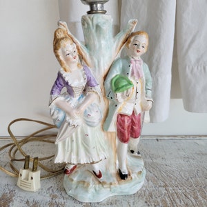 Vintage Ceramic Lamp Base - Bedside Boudoir Lamp - Made in Japan - French Couple - Marie Antoinette - Shabby Chic - Cottage - Home Decor