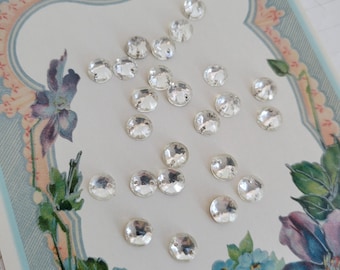 Vintage Faceted Crystal Glass Round Sew Ons - Small - 7mm - Buttons, Embellishments - 2 Hole Vintage Findings - Vintage Rhinestones - Shabby