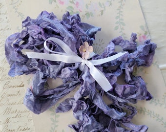 Hand Dyed Crinkled Seam Binding Ribbon - French Lavender - Embellishment - Junk Journal - Shabby Chic - Antique Farmhouse