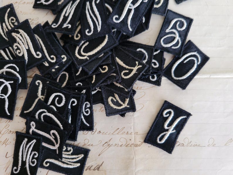 Vintage Letter Appliques - Monogram - Script - Embroidered - Black and ...
