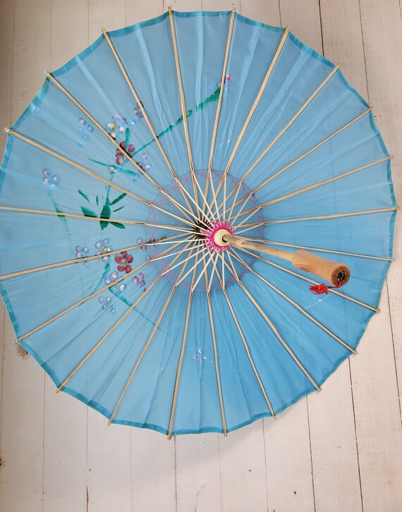 Vintage Painted Parasols - Umbrellas - Aqua and H… - image 5