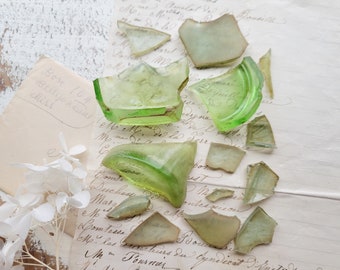 Antique Broken Glass - Green - Desert Homestead Glass - Aged - Weathered - Rustic - Assemblage - Mosaic - Jewelry Making - Antique Farmhouse
