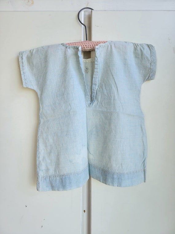 Antique Faded Blue Gingham Baby Dress - Hand Stit… - image 6