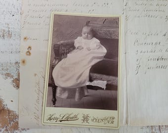 Antique Black and White Baby Photo - Posed Infant Photograph - Cabinet Card - Late 1800s - Photography - Antique Farmhouse - Shabby Chic