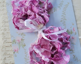 Hand Dyed Crinkled Seam Binding Ribbon - Wild Rose - Embellishment - Junk Journal - Shabby Chic - Antique Farmhouse