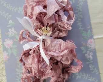 Hand Dyed Crinkled Seam Binding Ribbon - Dried Rose - Embellishment - Junk Journal - Shabby Chic - Antique Farmhouse