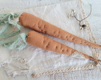 Set of 2 Linen Carrot Decorations - Garden Display - Textile Art - Rustic Home Decor - Antique Farmhouse - French Country - Shabby Chic