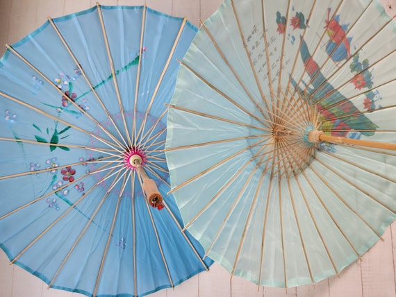 Vintage Painted Parasols - Umbrellas - Aqua and H… - image 2