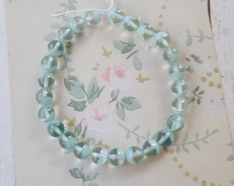 Vintage Glass Beads - Powder Blue and Clear - Dual Color - 8mm - String of 25 - Jewelry Supplies - Jewelry Making - Mixed Media