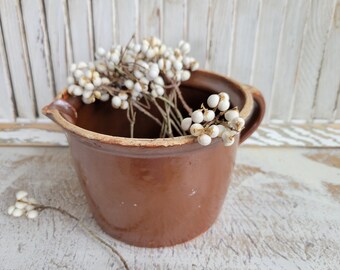 Antique Brown Early Stoneware Pottery Pitcher - Bowl - Rustic - Primitive - Antique Farmhouse - Vintage Farmhouse - Shabby - Cottage