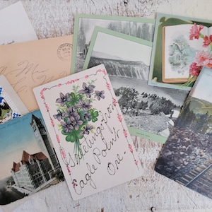 Paquete de postales y papeles de collage vintage antiguo - Efímeros - Sobres - Varios - Kit de collage - Estilo rústico antiguo - Diario de recortes - Estilo shabby chic