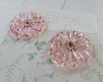 Vintage Pink Hobnail Glass Cabinet Drawer Backplate - Escutcheon - Set of 2 - Shabby Chic - Antique Farmhouse - Architectural Salvage