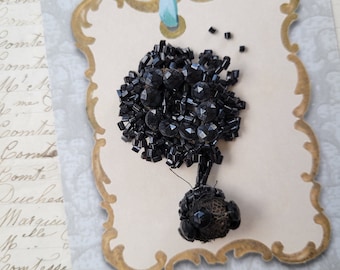 Vintage Antique Victorian Jet Beaded Mourning Trim - Black Glass Beads - Faceted - Sewing Trim - Shabby Chic - Elegant - Passementerie