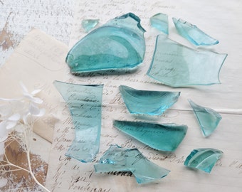 Antique Broken Glass - Turquoise - Desert Homestead Glass - Aged - Weathered - Rustic - Assemblage - Jewelry Making - Antique Farmhouse