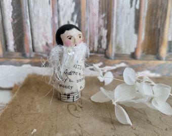 Handmade Carved Peg Art Doll - Miniature Doll - Antique Style Decor - Antique Farmhouse - Home Decor - Shabby Chic - Brocante