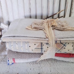 Antique Primitive Fabrics Bundle - Quilts - Grain Sack Pieces - Textile Art Supplies - Slow Stitching - Sewing - Shabby - Farmhouse