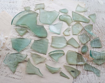 Antique Broken Glass - Aqua - Desert Homestead Glass - Aged - Weathered - Rustic - Assemblage - Mosaic - Jewelry Making - Antique Farmhouse