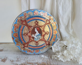 Antique Vintage Ornate Tin - Hostess Fruit Cake Tin - Gold - Blue - Red - Shabby Chic - Antique Farmhouse - Boho - Home Decor