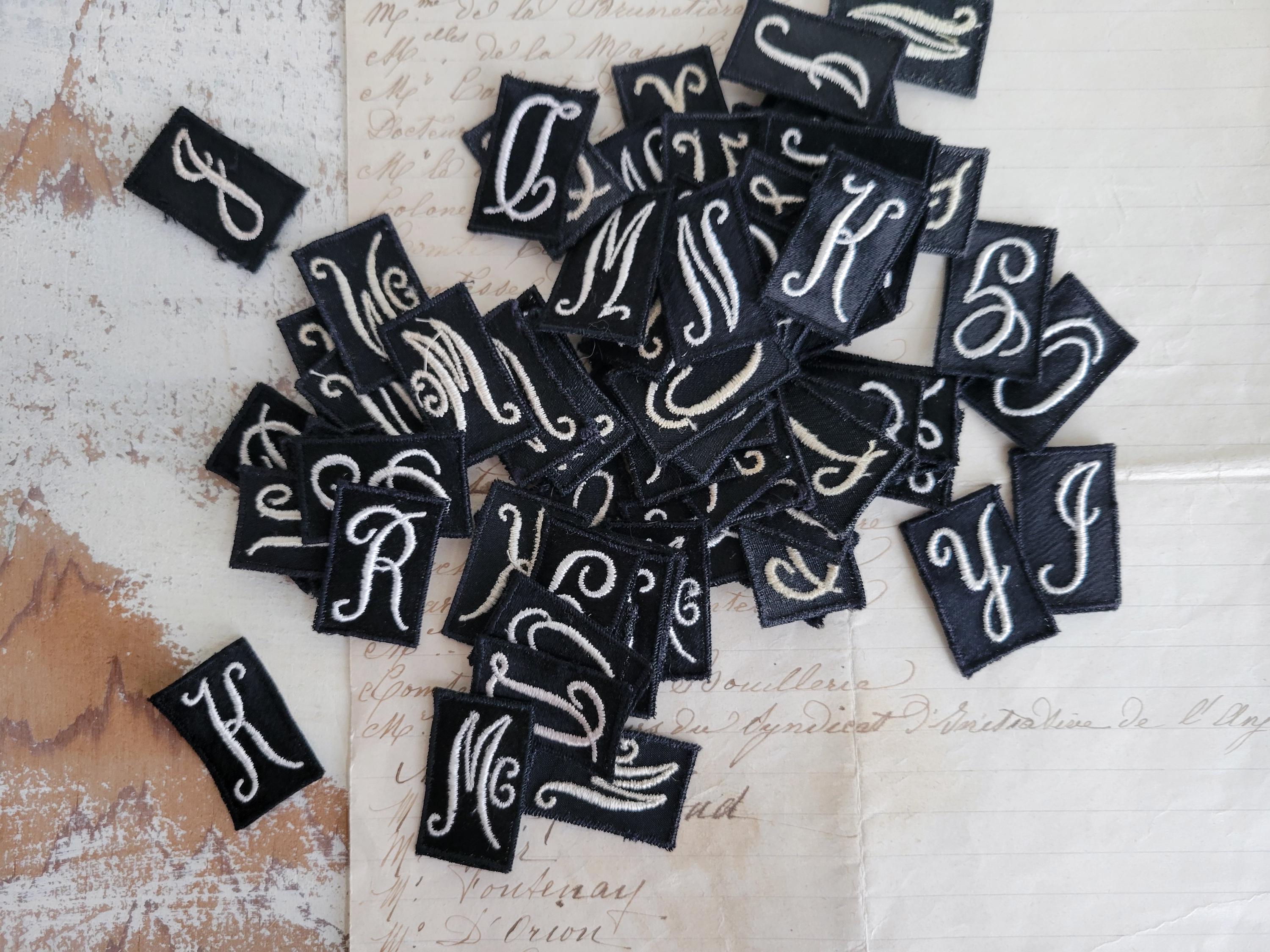 Vintage Letter Appliques - Monogram - Script - Embroidered - Black and ...