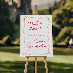 THAT&#39;S AMORE Digital Customizable Wedding Sign Template, Whimsical Vintage Italian Theme Party Sign, Engagement Wine Party Decorations