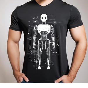 Futuristic Robot Design T-Shirt, Cyberpunk Graphic Tee, Unique Sci-Fi Artwork, Tech Enthusiast Gift, Cool Geek Shirt
