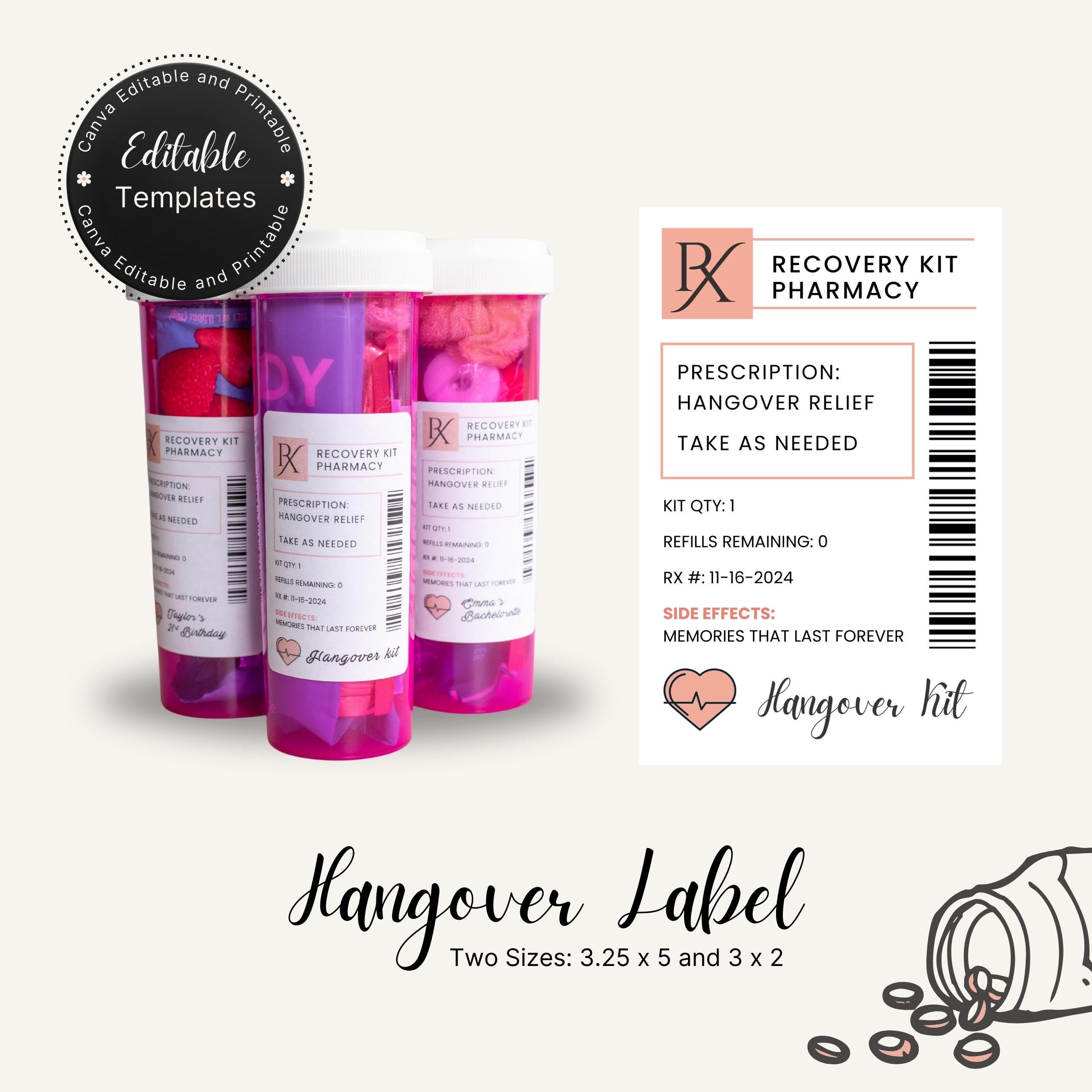 Hangover Kit Labels Editable &amp; Printable Personalizable Prescription ...
