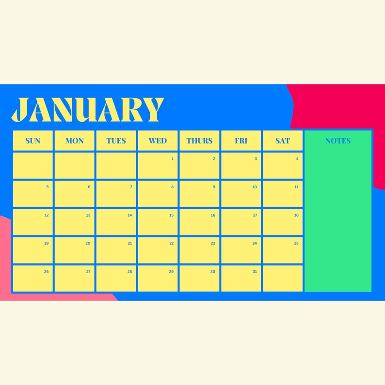 PRINTABLE Vibrant Aesthetic 2025 Calendar - Etsy