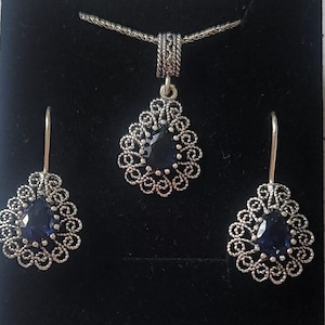 925 Sterling Silver Turkish Filigree Wedding Jewelry Set for Women, Handmade Gift