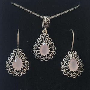 925 Sterling Silver Turkish Filigree Wedding Jewelry Set for Women, Handmade Gift