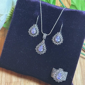 925 Sterling Silver Turkish Filigree Wedding Jewelry Set for Women, Handmade Gift