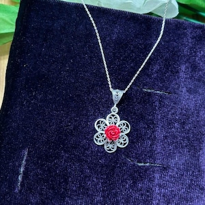 925 Sterling Silver Turkish Filigree Flower Necklace for Women, NEW, Handmade Gift