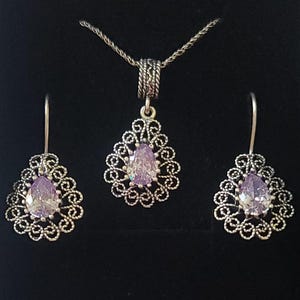 925 Sterling Silver Turkish Filigree Wedding Jewelry Set for Women, Handmade Gift