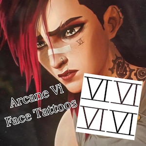 NEW ARRIVAL 4pcs Arcane League of Legends Vi Face Tattoo Temporary Sticker