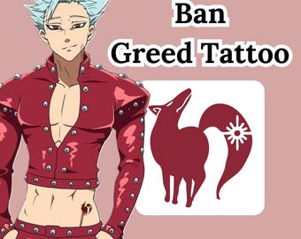 Los Siete Pecados Capitales Origen Ban Fox Greed Tatuaje temporal Cosplay