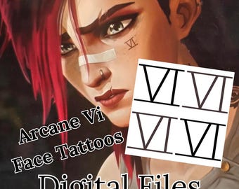 Arcane League of Legends Vi Gesicht Tattoo temporäre Aufkleber Digitale Datei Nur