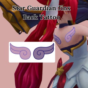NEW ARRIVAL 2pcs League of Legends Star Guardian Jinx Cosplay Temporary Back Tattoo Sticker