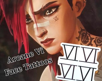 4 pegatinas temporales de tatuaje facial de Vi de League of Legends, de la línea Arcane (4 unidades).