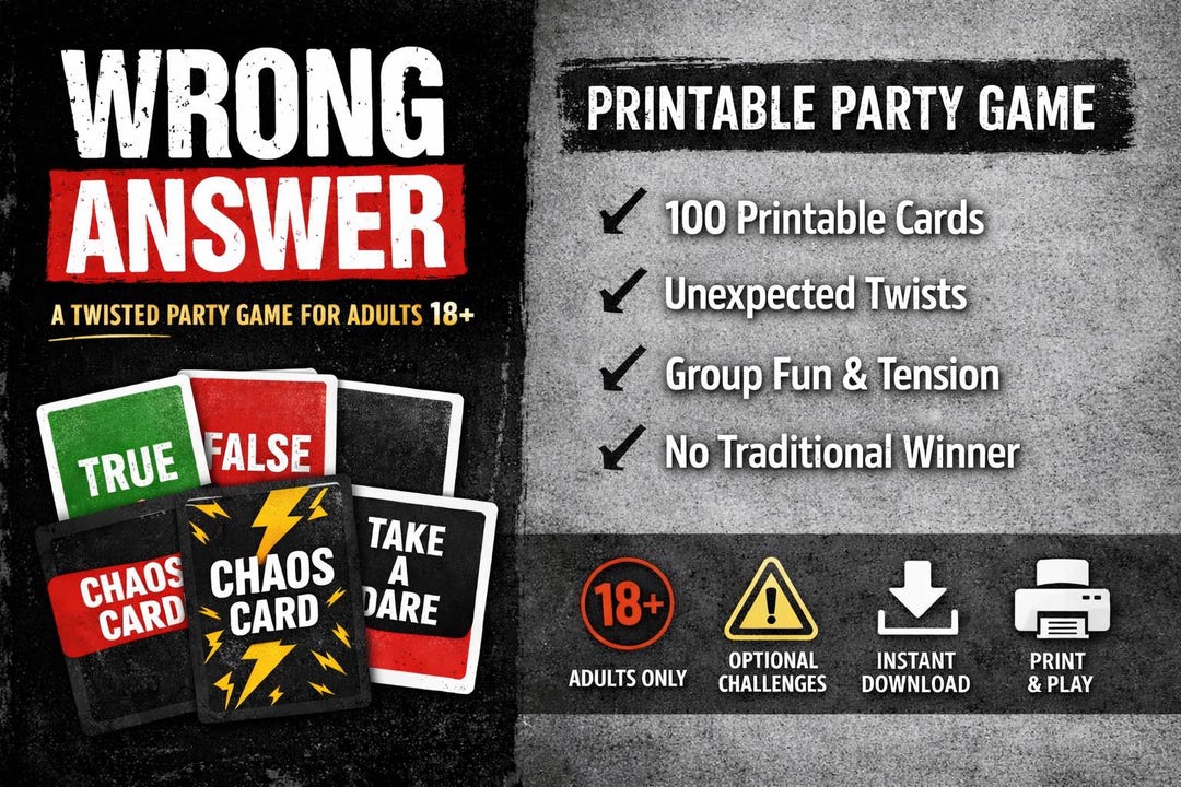 WRONG ANSWER – Printable Drinking Card Game | 18+ Party Game | Instant ...