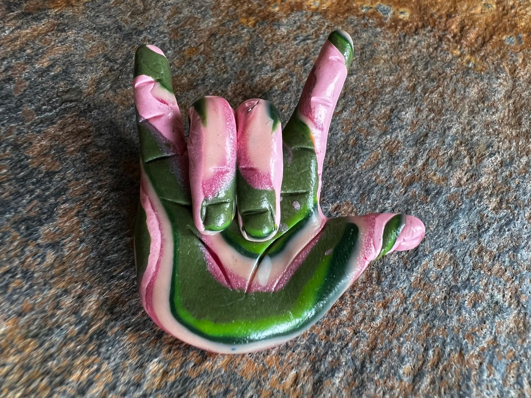 American Sign Language ~ ILY Hand Pin ~ Sculpted Polymer Clay Hands ...