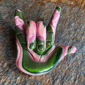 Handmade ILY Sign Language Pin: Polymer Clay Deaf Art Brooch
