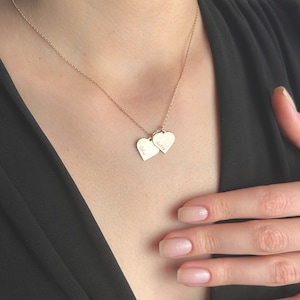 Double Heart Name Necklace, Personalized Sterling Silver or Gold Plated Necklace, Custom Engraved Hearts Pendant, Gift for Her