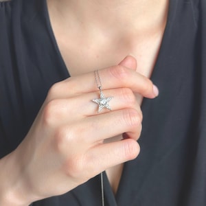 Celestial Charm: Delicate Sterling Silver Star Necklace with Shimmering Zircon