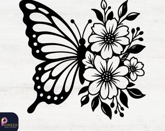 Floral Butterfly SVG, Vintage Nature Design, Botanical Clipart (Digital Download)