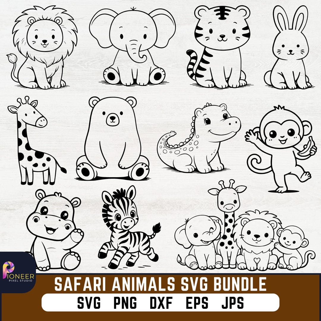 Baby Safari Animals SVG Bundle, Jungle Clipart PNG, Lion Elephant ...