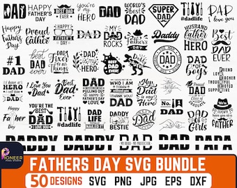 Paquete SVG del Día del Padre: 50 frases para papá, Cricut y Silhouette (descarga digital)