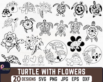 Floral Sea Turtle SVG Bundle: Ocean Animal Clipart (Digital Download