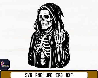 Grim Reaper Skeleton SVG: Edgy Skull Middle Finger Vector (Digital Download)
