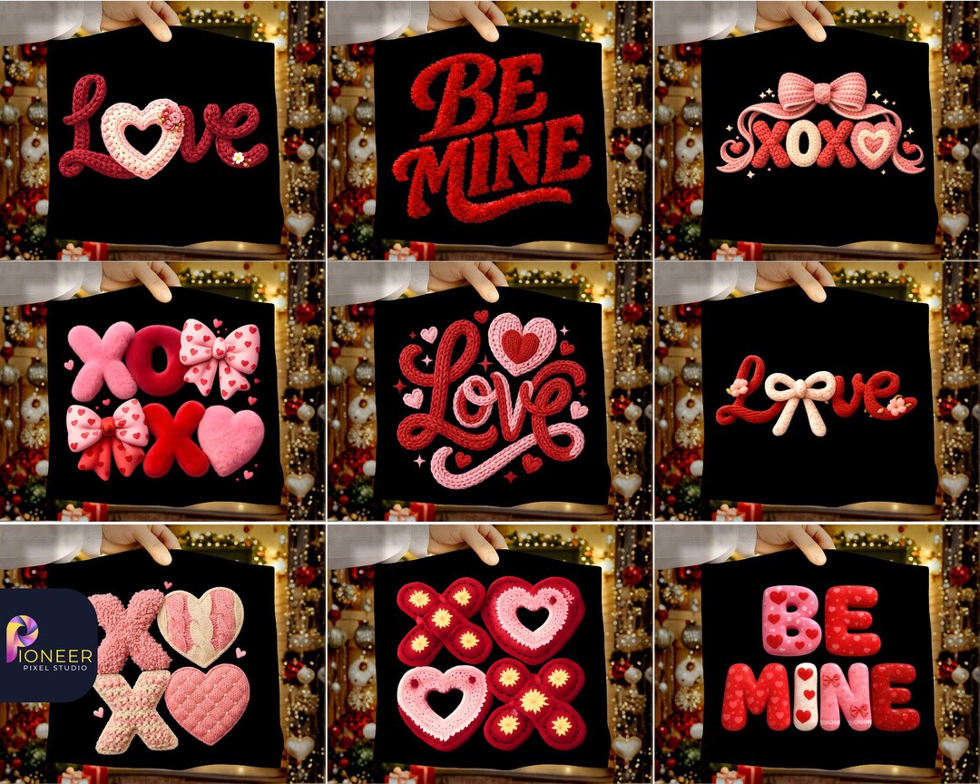 Valentines Day PNG Bundle Faux Yarn Latch Hook Yarn Bow Coquette ...