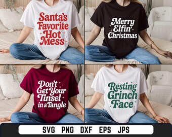 Trendy Christmas SVG PNG Bundle, Retro Holiday Shirt Designs (Digital Download)